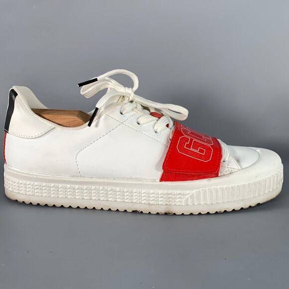 GCDS Size 9 White Red Black Leather Logo Low Top Platform Sneakers - Picture 2 of 14